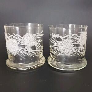 VTG MCM Set of 2 DOROTHY THORPE Double Old Fashioned Low Ball Glasses Pinecone
